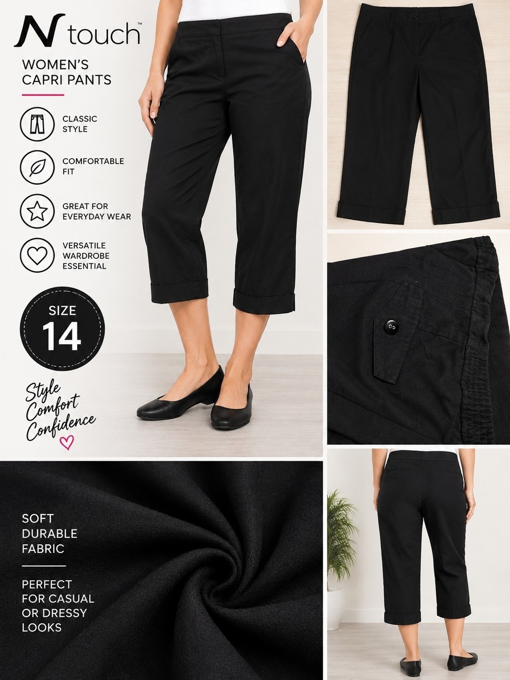 N touch Women's size 14 black capri pants #33